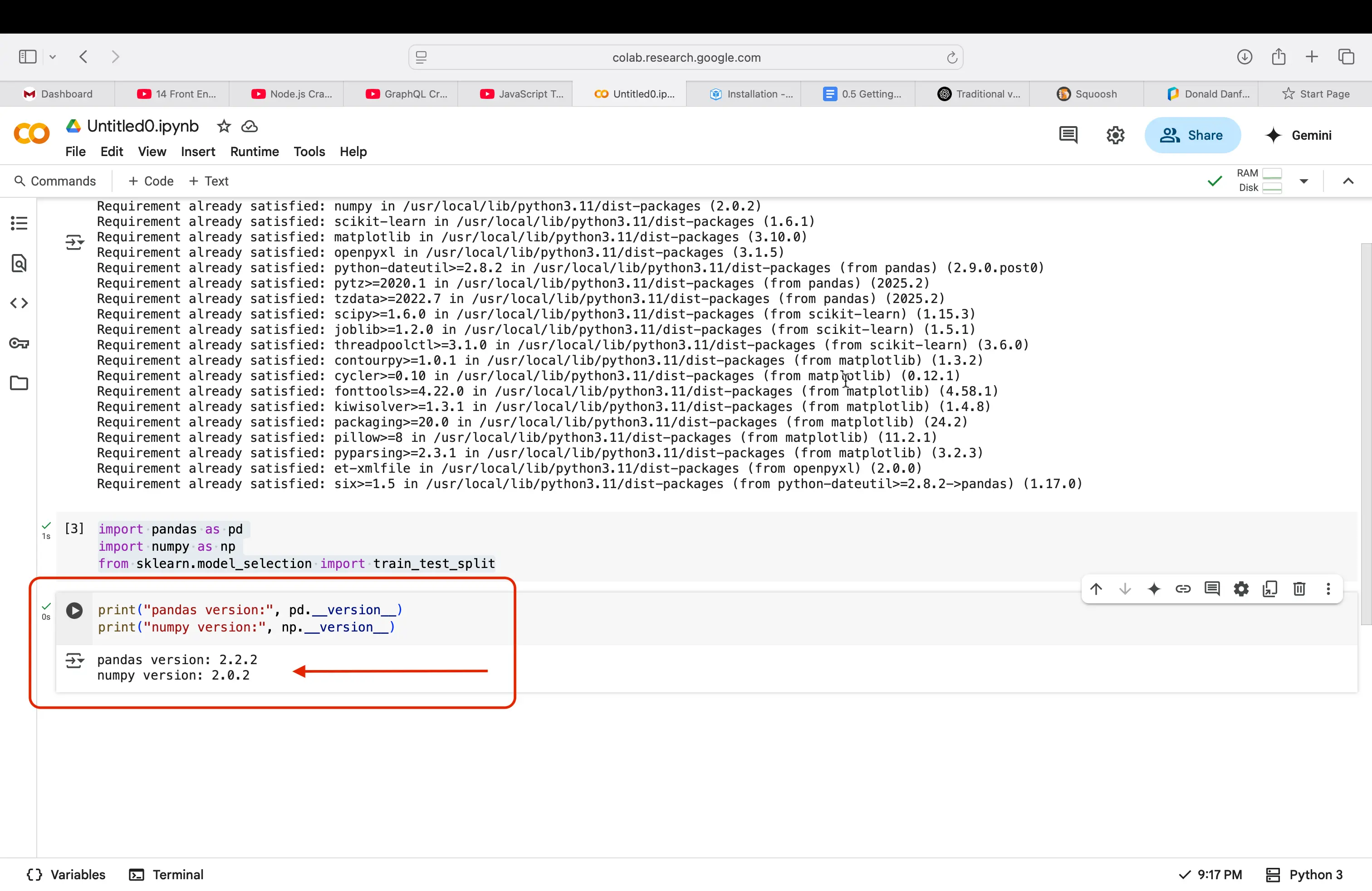 Checking if the version code was run successfully
