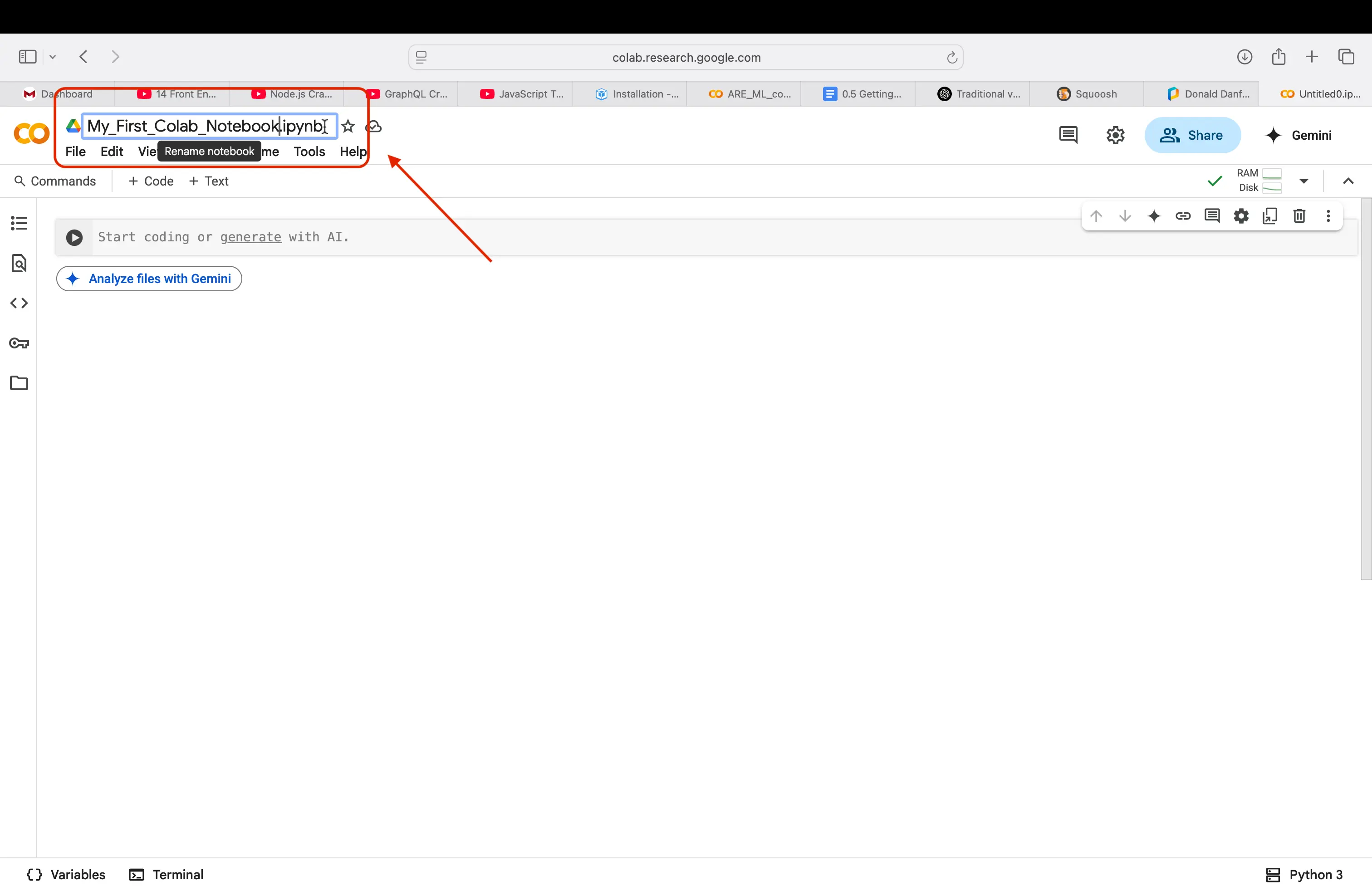 Renaming your notebook file in Google Colab