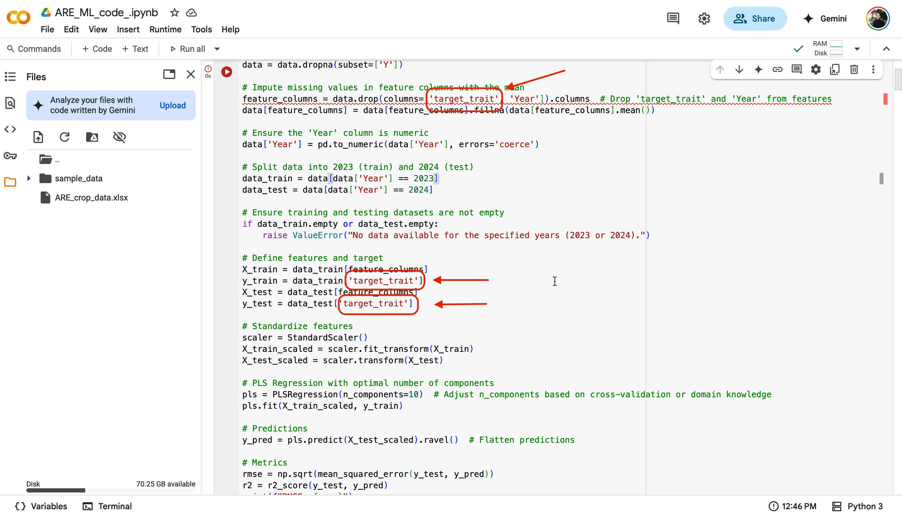 Verifying all of the code spots are correctly filled with the selected trait