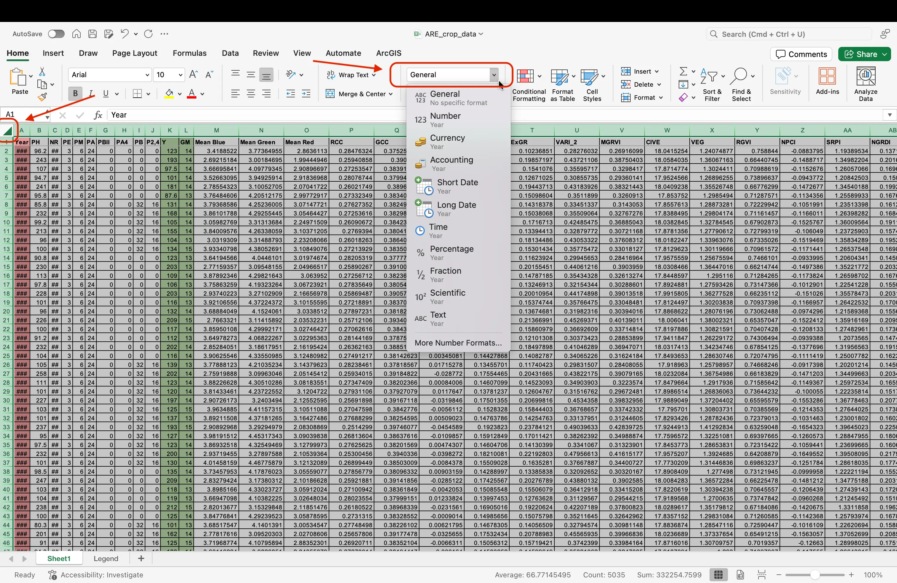 Formatting data using the Number Formatting dropdown