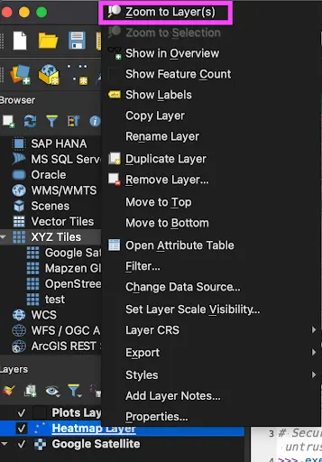 Dragging the Google Satellite tab to the Layers tab